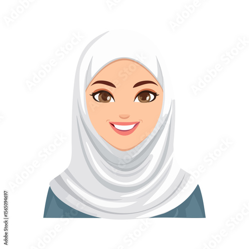 Arabian Muslim woman wearing hijab girl face in scarf. Vector