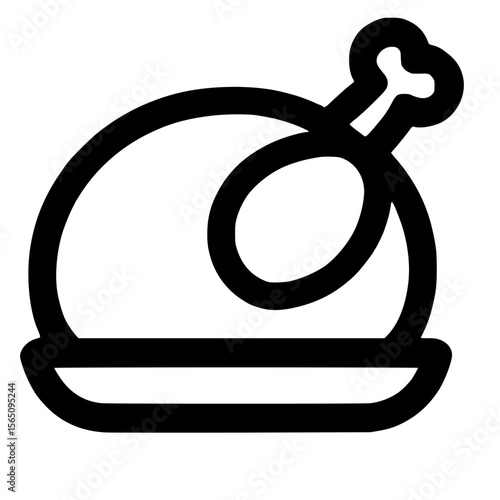 Simple Outline Chicken Dish Icon, Roasted Poultry Food Line Illustration