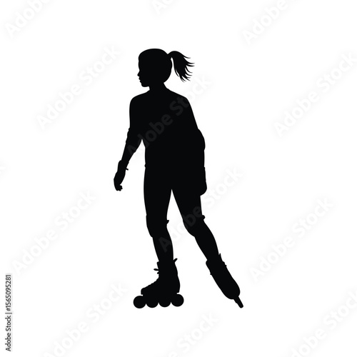 Silhouette of a Person Roller Skating on White Background
