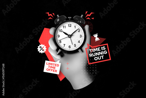 Deadline and Time Pressure Concept - 3D Clock Hand with Urgency Message