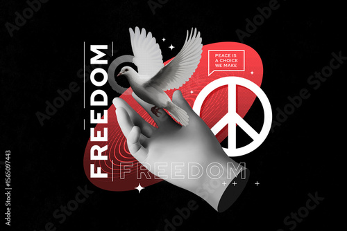 Peace and Freedom Symbol - 3D Hand with Dove and Peace Sign Illustration