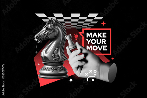 Strategic Decision-Making Concept - 3D Hand Holding Chess Knight for Business Strategy