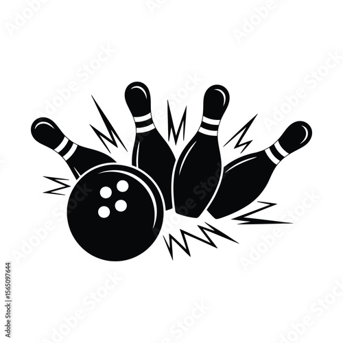 Black Bowling Ball Hitting Pins Illustration strike