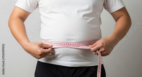 Torso view with a measuring tape around waistline for measurement and health