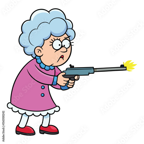 Granny with a Gun A Cartoonish Illustration