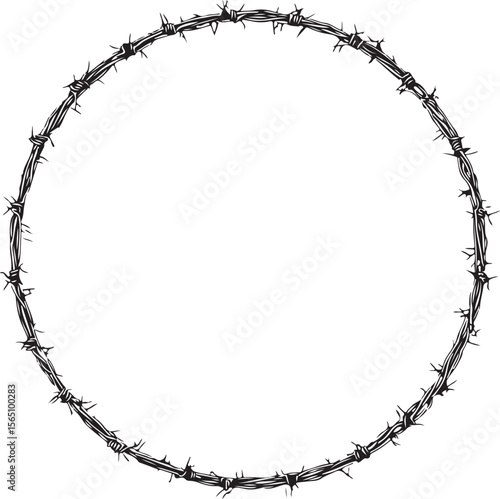 Barbed Wire Round Frame Silhouette Vector Illustration on Transparent Background