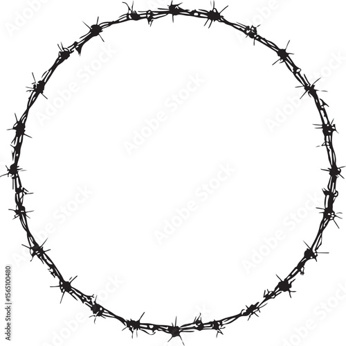 Barbed Wire Round Frame Silhouette Vector Illustration on Transparent Background