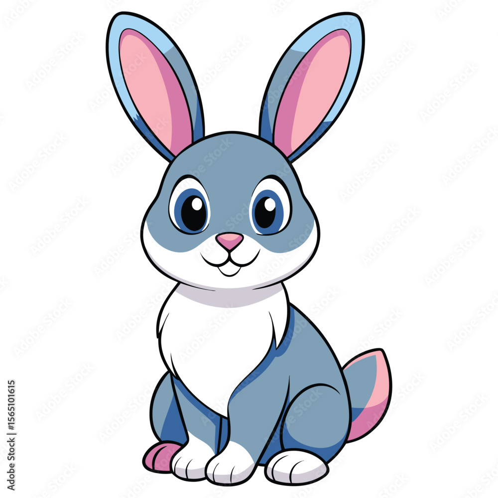 Obraz premium Cute Blue Bunny Cartoon Illustration