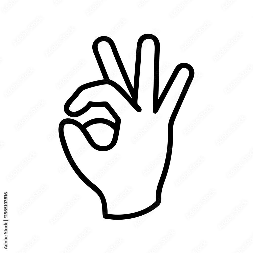 Line icon of hand showing OK gesture, symbol of agreement, approval, and satisfaction Line icon of hand showing OK gesture, symbol of agreement, approval, and satisfaction