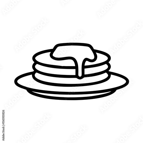 Outline icon of pancakes stacked on a plate, symbol of breakfast, comfort food and sweet meals