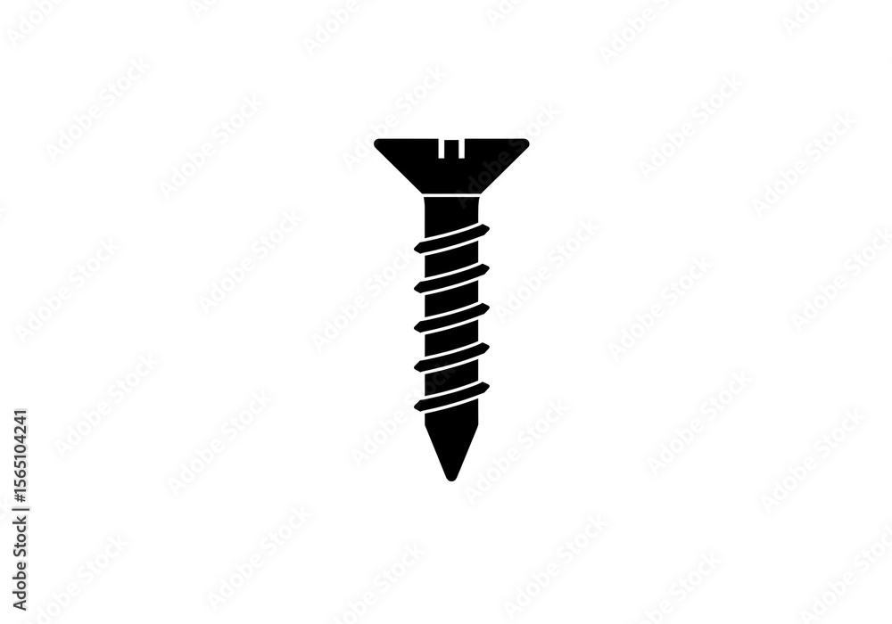 Illustration of a black screw with a flat head and spiral thread on a white background image view Illustration of a black screw with a flat head and spiral thread on a white background image view