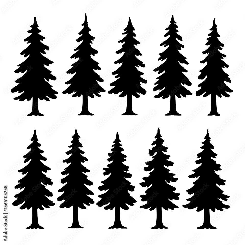 Obraz premium A Captivating Collection of Silhouette Evergreen Trees Evoking Natural Beauty and Woodland Serenity for Various Design Applications