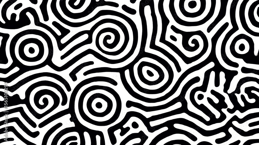 Obraz premium Intricate black and white swirls weaving geometric lines, creating dynamic pattern with elegant, contemporary graphic design symmetry