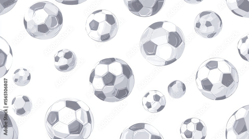 Soccer balls seamless pattern floating on white background is perfect for sports events, championships, or any soccer related design project Soccer balls seamless pattern floating on white background is perfect for sports events, championships, or any soccer related design project