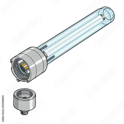 Illustration of ultraviolet sterilization lamp with base, device for disinfection