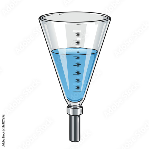 Illustration of rain gauge for weather station, transparent cone shape with scale