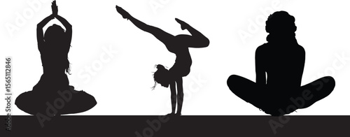 silhouette woman stretching yoga vector