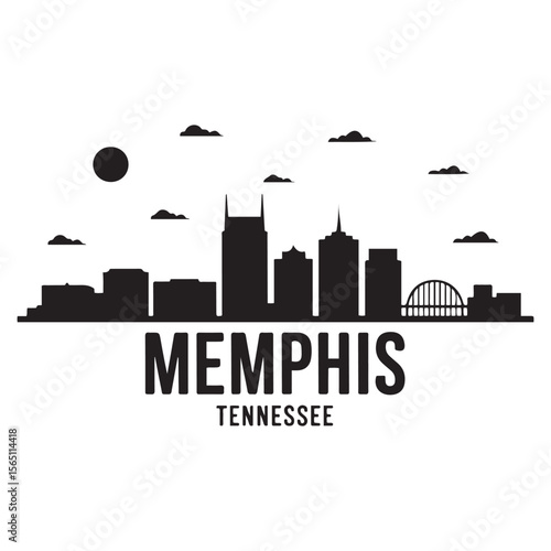 Memphis skyline horizontal banner. Memphis, Tennessee. Vector template for your design. Vector black silhouette. with white background