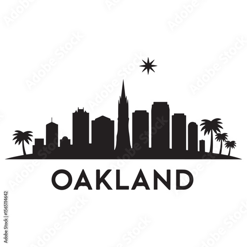 Oakland, USA skyline and landmarks. Vector black silhouette. with white background