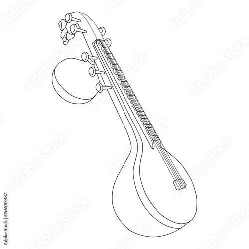 veena instrument line art vector design. veena instrument outline illustration design.