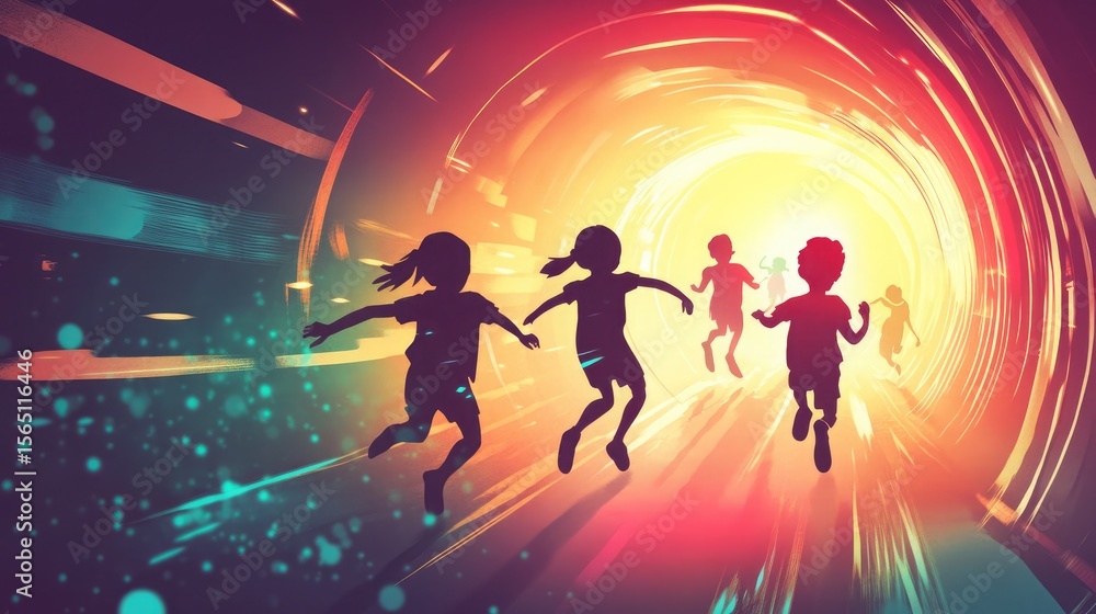 Fototapeta premium Kids crawl through tunnel obstacles with focus and drive