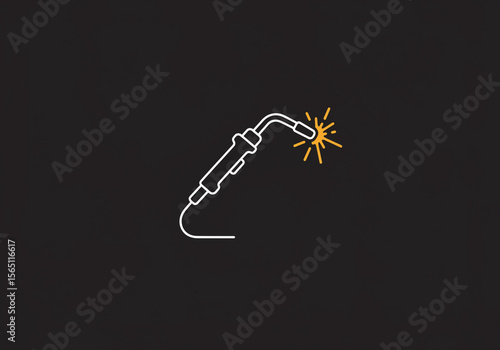 A minimalistic outline of a welding torch with sparks on a dark gray background illustration vector