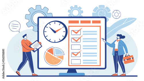 Task management and productivity dashboard – flat vector illustration of digital workflow interface