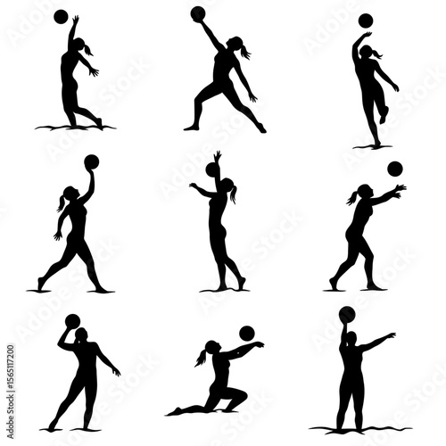 Female Beach Volleyball Player Silhouettes