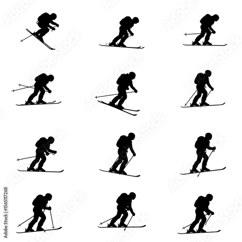 Ski Mountaineering Silhouettes Set