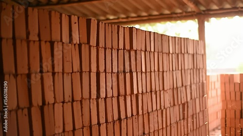 Stacked bricks under roof