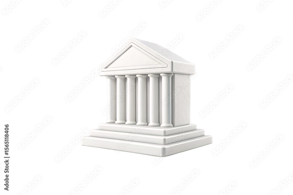Obraz premium Classical white marble bank building with columns and triangular pediment, isolated on a transparent background
