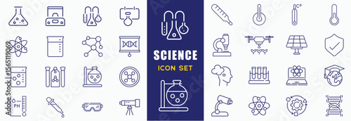 Laboratory icon set. Containing experiment, science, test tube, microscope, flask, chemical, biology, research, lab, technician and more. Editable line icons. Vector illustration.