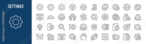 Setup and Settings web icons in line style. Options, download, update, configuration, gears, optimization, collection. Vector illustration.