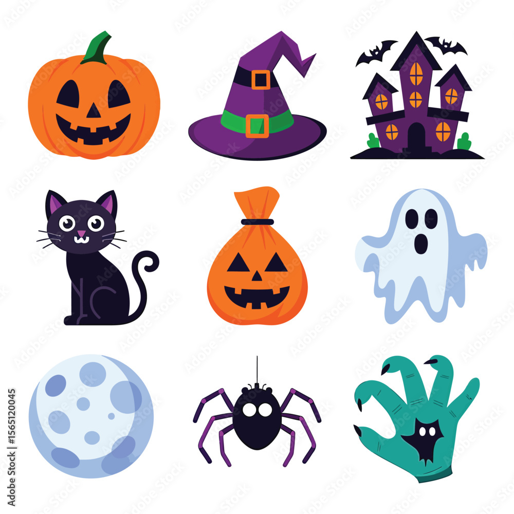 Fototapeta premium 2d vector illustration Halloween t shirt icon design items ghost character Candles in carved pumpkin 
