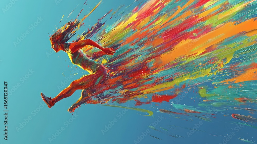Obraz premium Colorful energy trails behind a fast dissolving runner