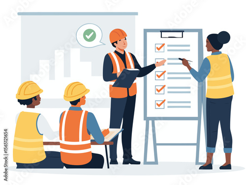 3D cartoon construction worker with a yellow helmet building on the road