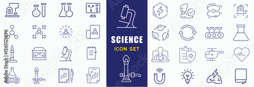 Laboratory icon set. Containing experiment, science, test tube, microscope, flask, chemical, biology, research, lab, technician and more. Editable line icons. Vector illustration.