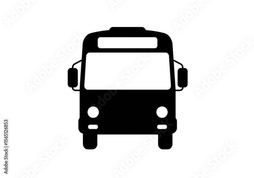 A simple black and white illustration of a bus facing forward on a white background plain design
