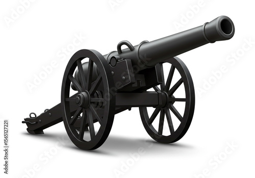 Wallpaper Mural A black cannon with wooden wheels on a white background in a studio shot with a shadow cast Torontodigital.ca