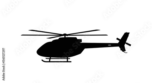 Military helicopter in action, flying through the blue sky