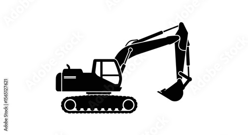 heavy industrial construction equipment, an isolated toy excavator, and a bulldozer on a white background