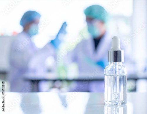 Minimal Cosmetic Serum Bottle on Pedestal with Soft Warm Light
