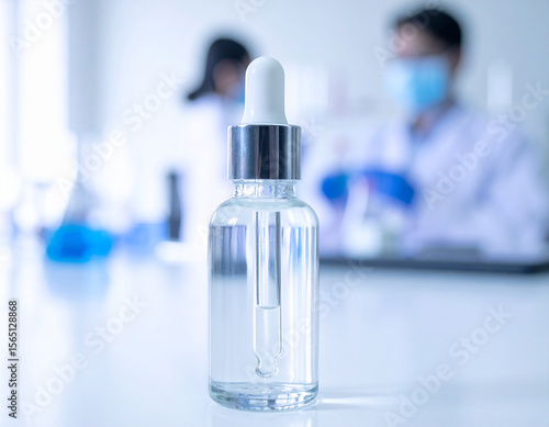 Minimal Cosmetic Serum Bottle on Pedestal with Soft Warm Light