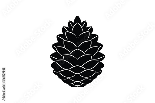Elegant Pine Cone Illustration in Black and White Silhouette