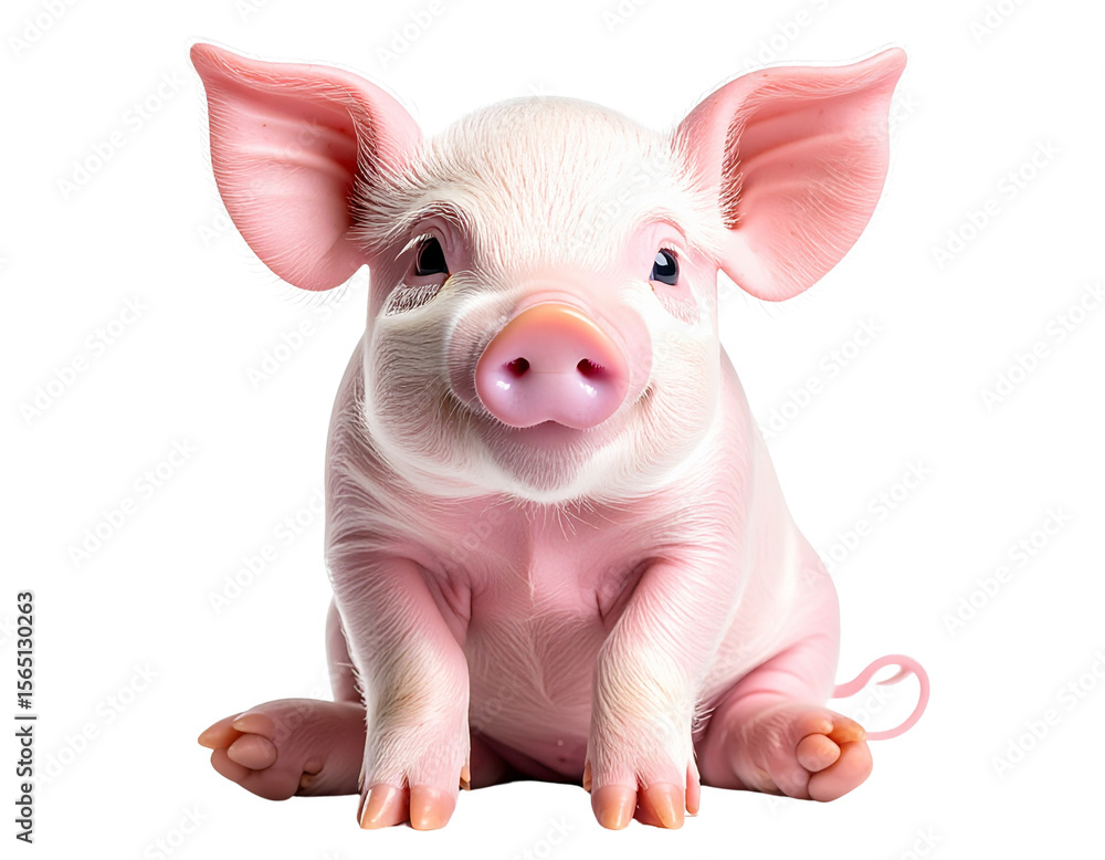 Naklejka premium Minimalist Baby Piglet Sitting with Curled Tail and Soft Pastel Colors, isolated on transparent background