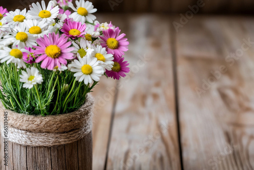 Wallpaper Mural Charming bouquet of wildflowers in a rustic vase on wooden table Torontodigital.ca