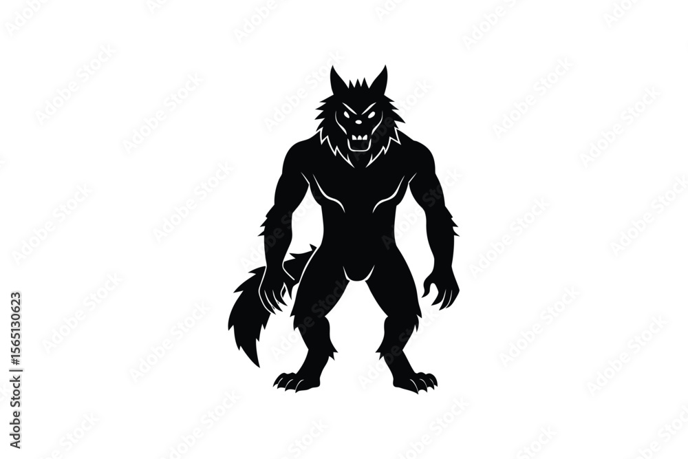 Fototapeta premium Werewolf Standing Silhouette Illustration on White Background