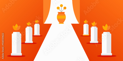 A stylish vector illustration of a burning candle in a glass candlestick on a kitchen table