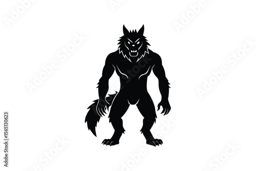 Werewolf Standing Silhouette Illustration on White Background