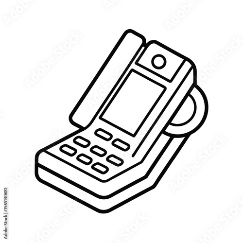 Isometric view outline illustration of a cordless phone depicting communication technology